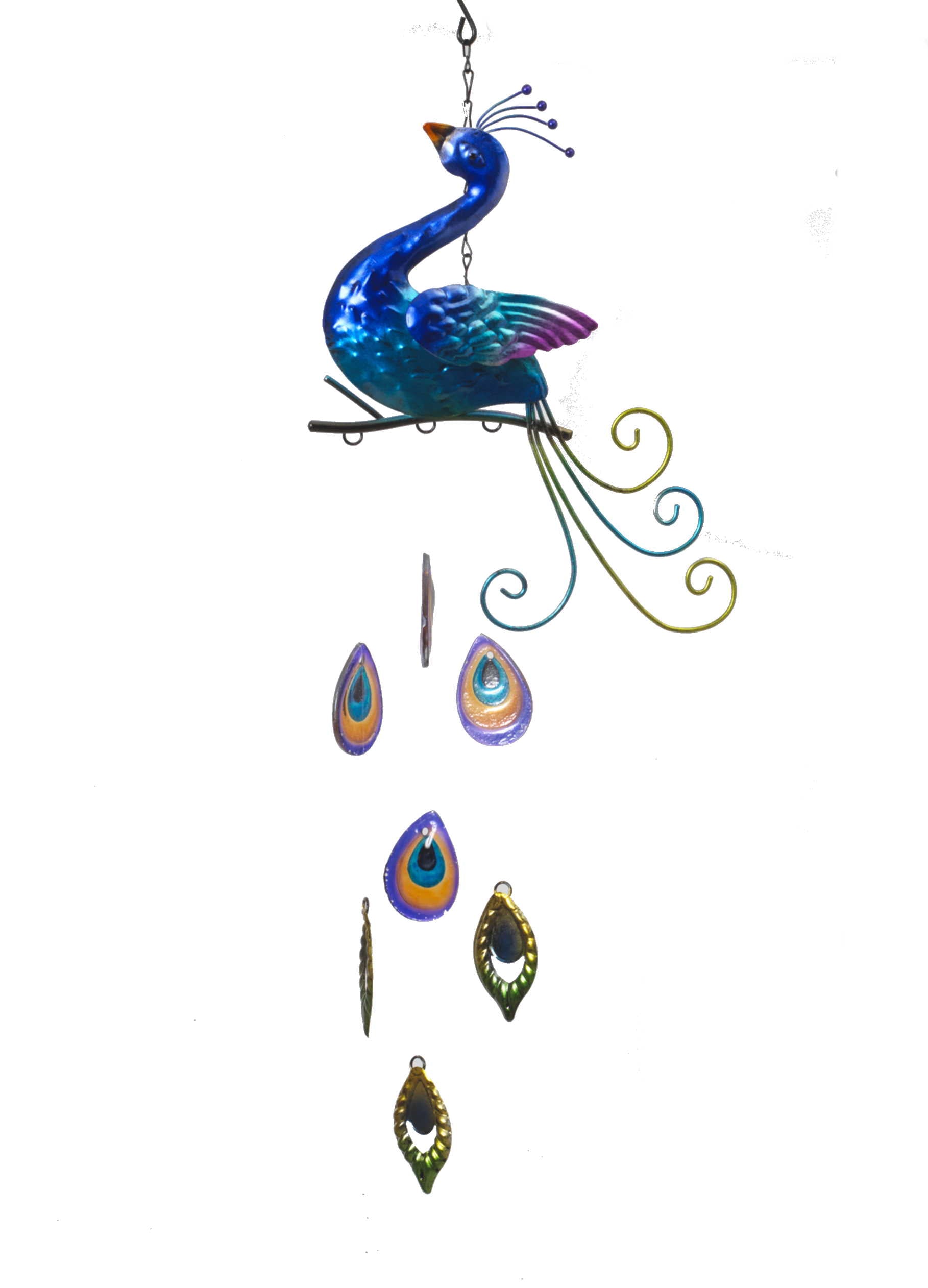 Metal & Fused Glass Peacock Wind Chime - Cobalt