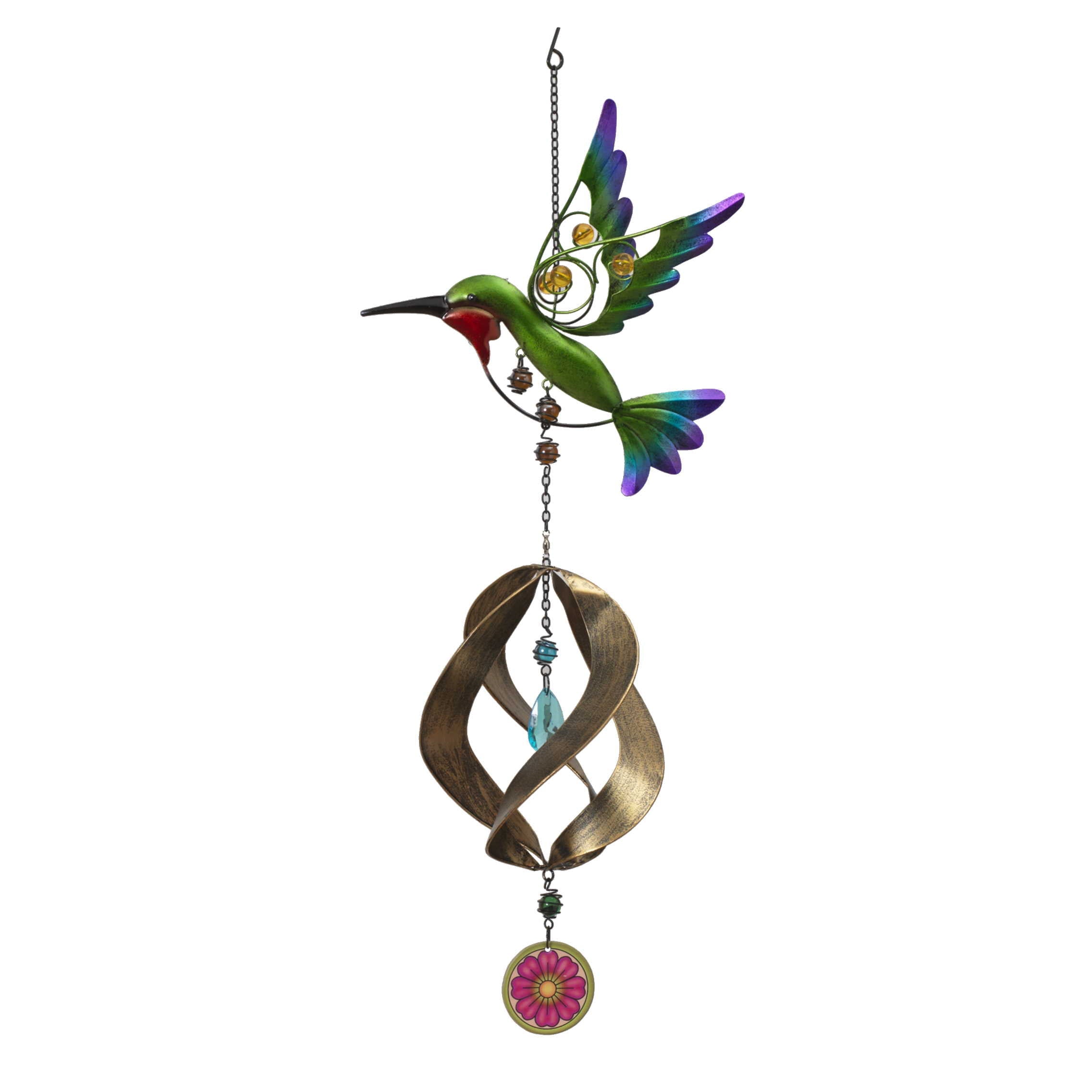 Metal Hanging Garden Friend with Spinner - Hummingbird