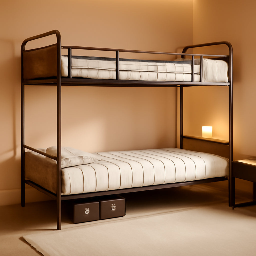 Metal Twin Over Twin Bunk Bed For Kids Heavy Duty Vintage Brown