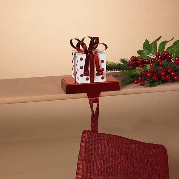 Metal White Glitter Present - Stocking Hanger