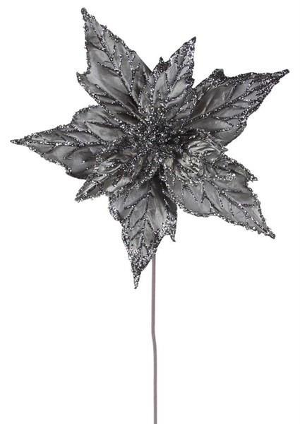Metallic Poinsettia Stem - Pewter and Silver