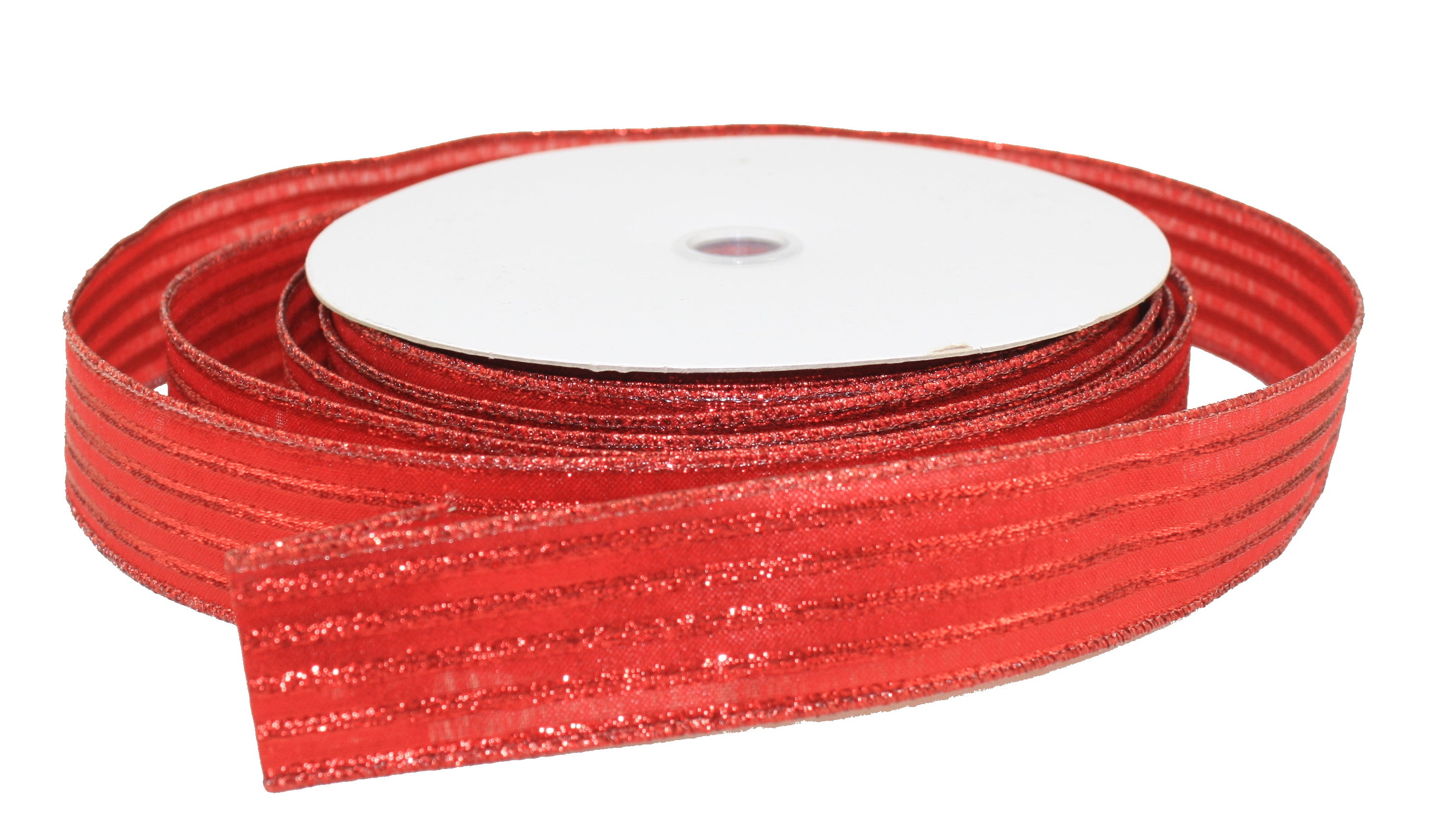 Mettalic Red Stripe Ribbon 1.5 inch - By the Yard