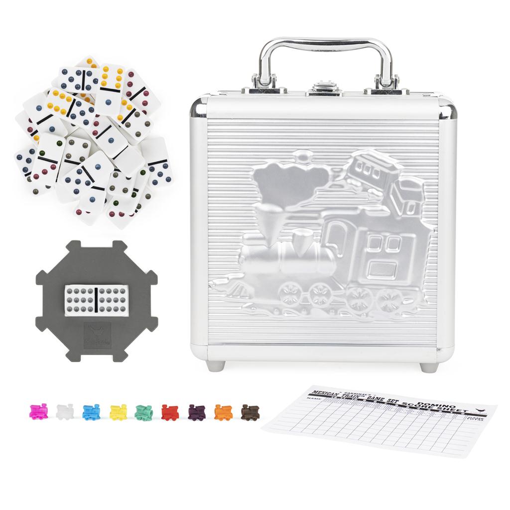 Mexican Train Dominoes Game in Aluminum Carry Case