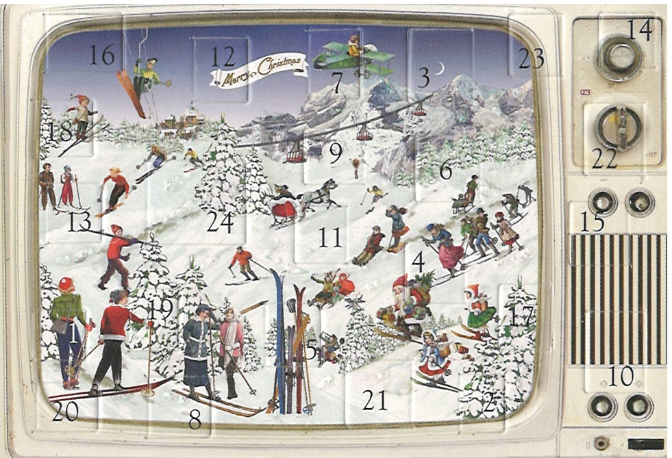 Miniature Nostalgic Advent Calendar Card - Winter on TV