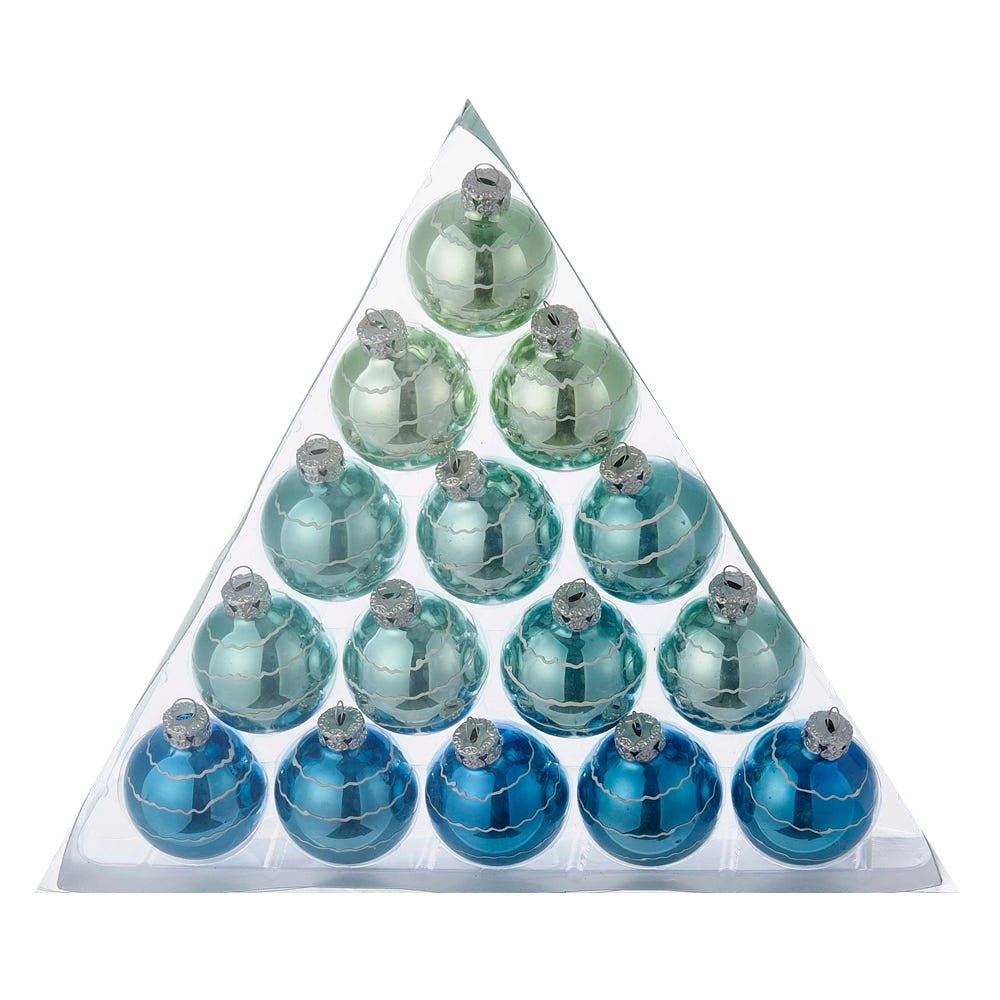Miniature Wavy Stripes Glass Ball Ornaments - 15 Piece Box Set