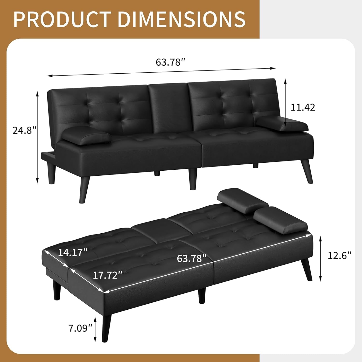 Modern Convertible Sofa Bed with Adjustable Recliner Arms