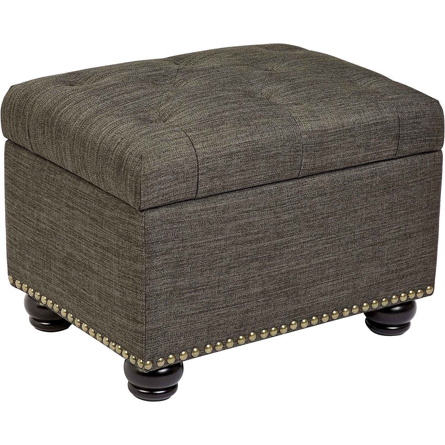 Modern Gray Linen Ottoman With Hidden Storage For Living Room