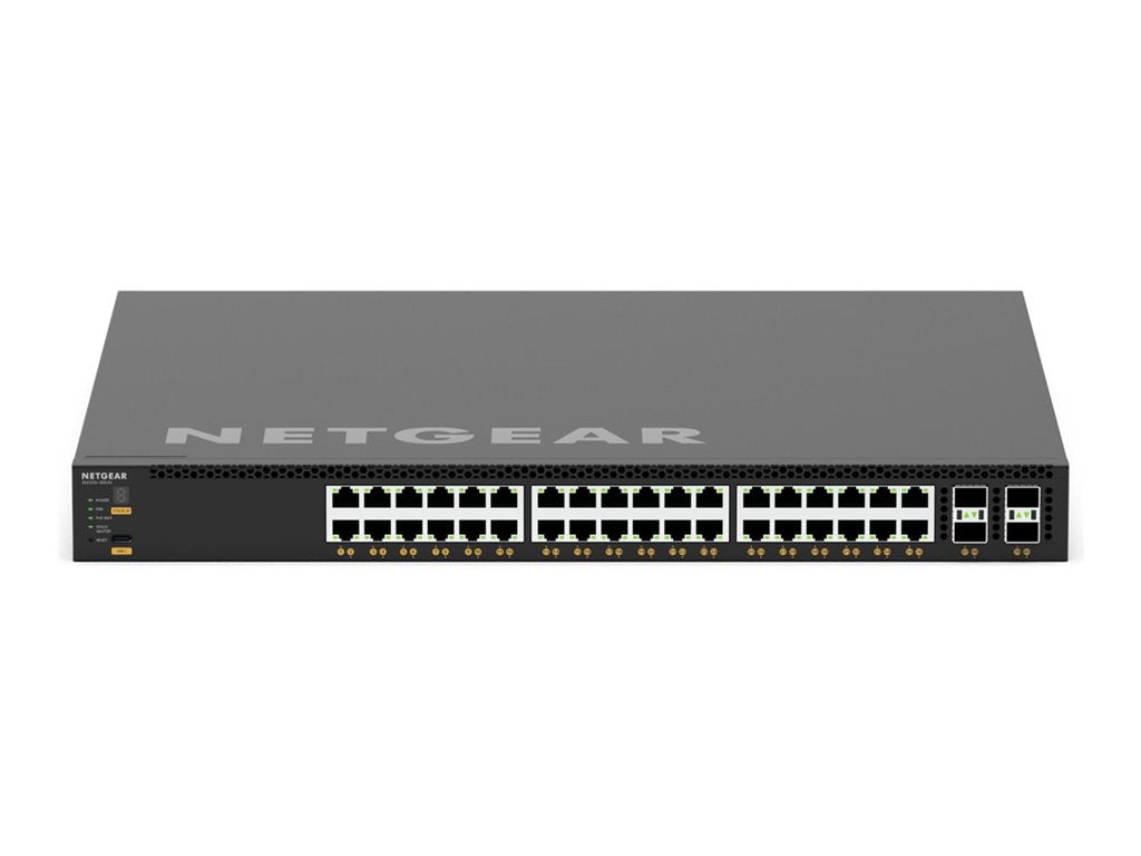 NETGEAR AV Line M4350-36X4V - Switch - L3 - managed - 36 x 100/1000/2.5G/5G/10GBase-T (PoE++) + 4 x 1/10/25 Gigabit SFP28 - front XSM4340CV-100NES