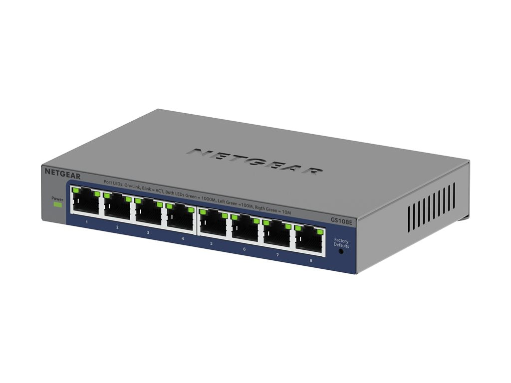 NETGEAR Plus GS108E - Switch - L3 - managed - 8 x 10/100/1000 - desktop, wall-mountable GS108E-400NAS