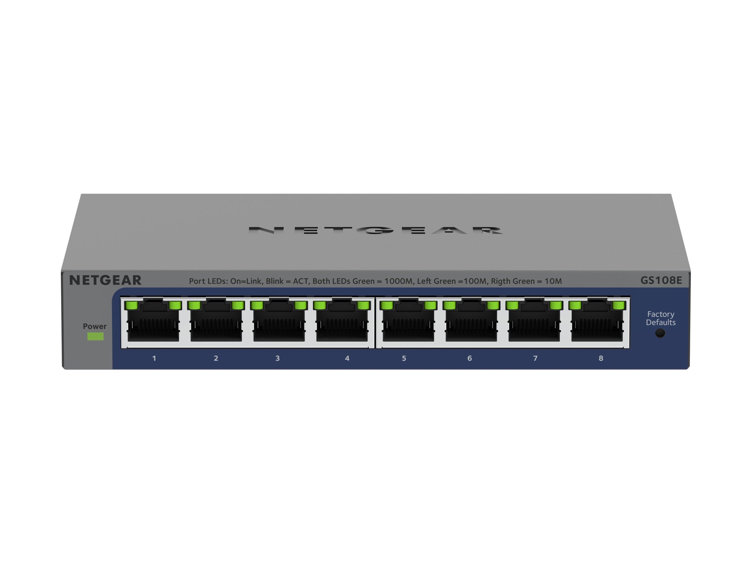 NETGEAR Plus GS108E - Switch - L3 - managed - 8 x 10/100/1000 - desktop, wall-mountable GS108E-400NAS