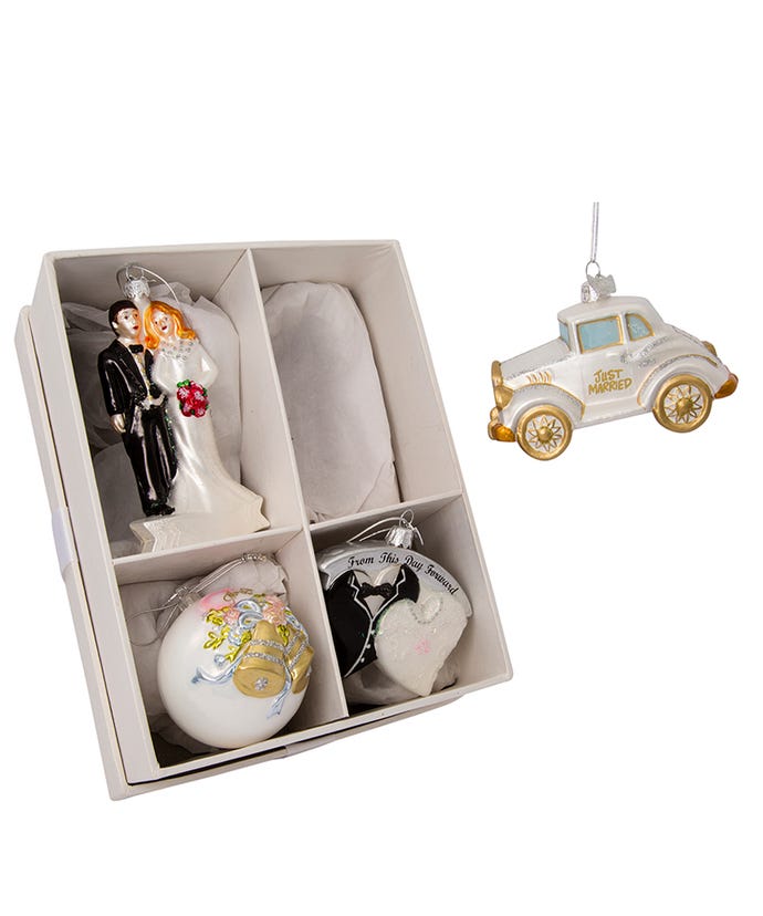 Noble Gems Wedding Boxed Glass Ornaments - 4-Piece Box Set