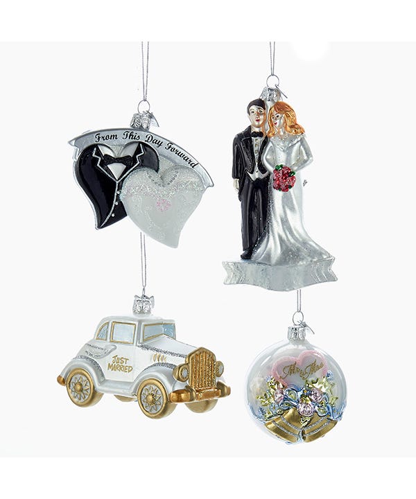 Noble Gems Wedding Boxed Glass Ornaments - 4-Piece Box Set