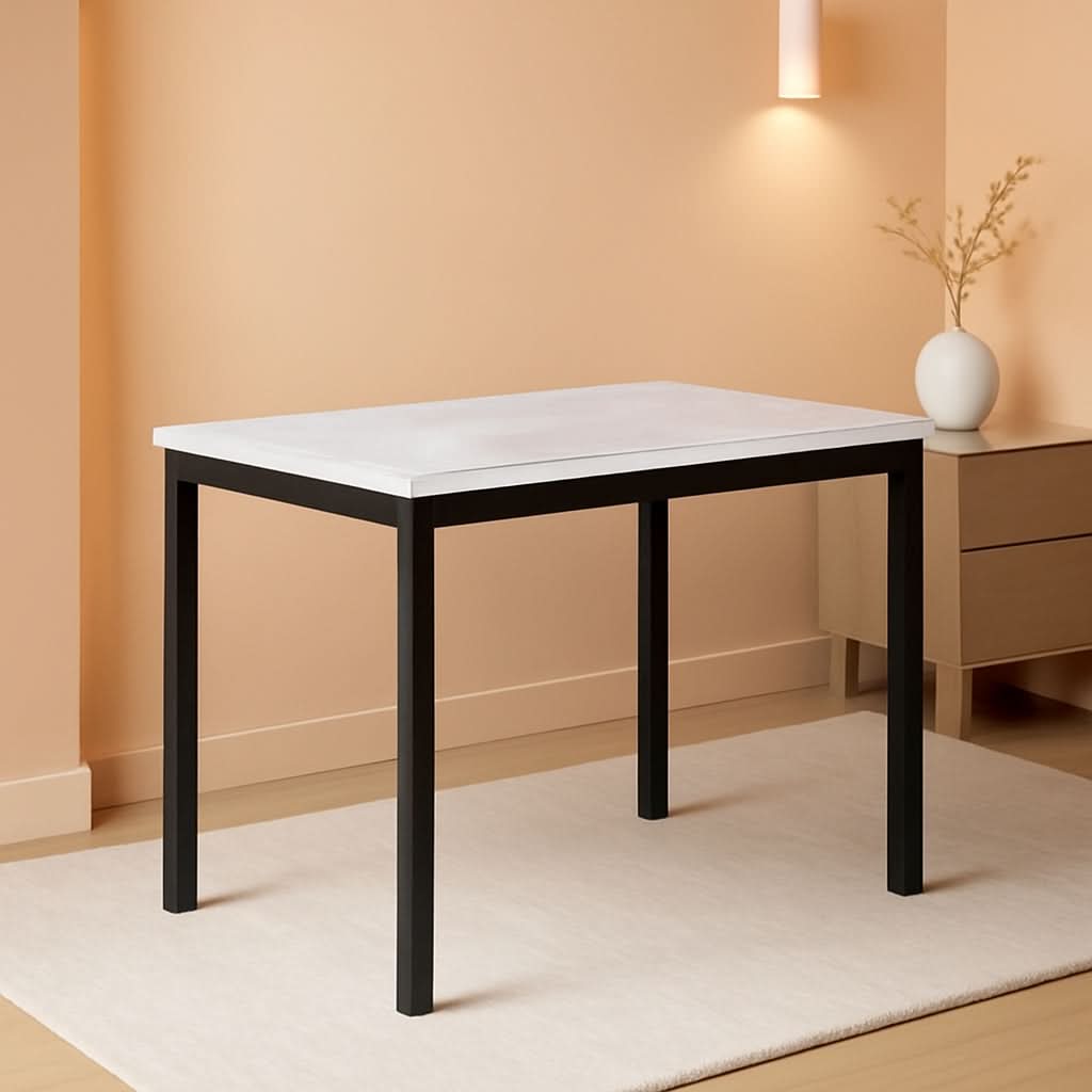 Noyes Metal Dining Table With Laminated Faux Marble Top 45 Inch Off White
