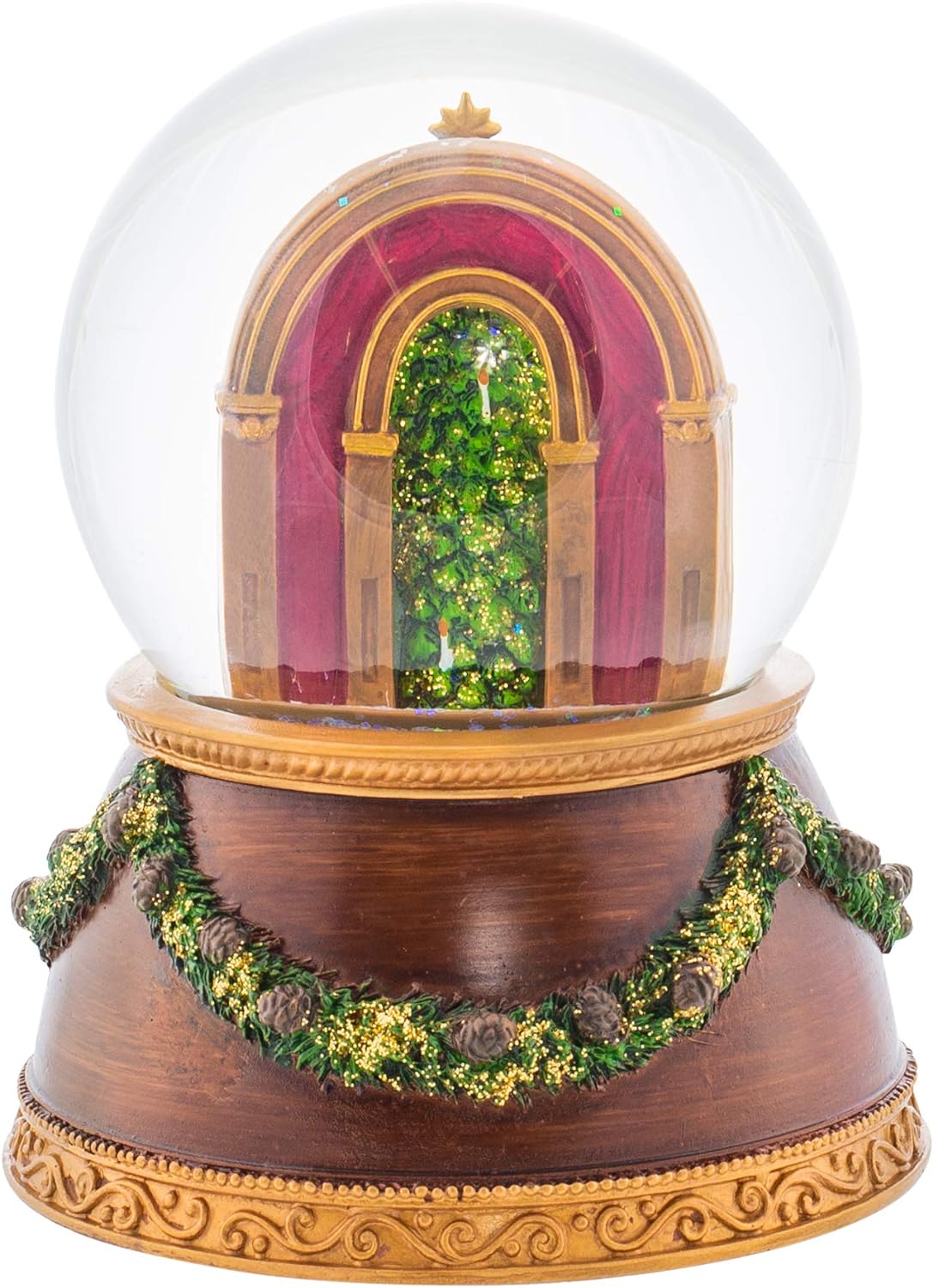 Nutcracker Tree Wood Base Music Glitterdome - 100mm