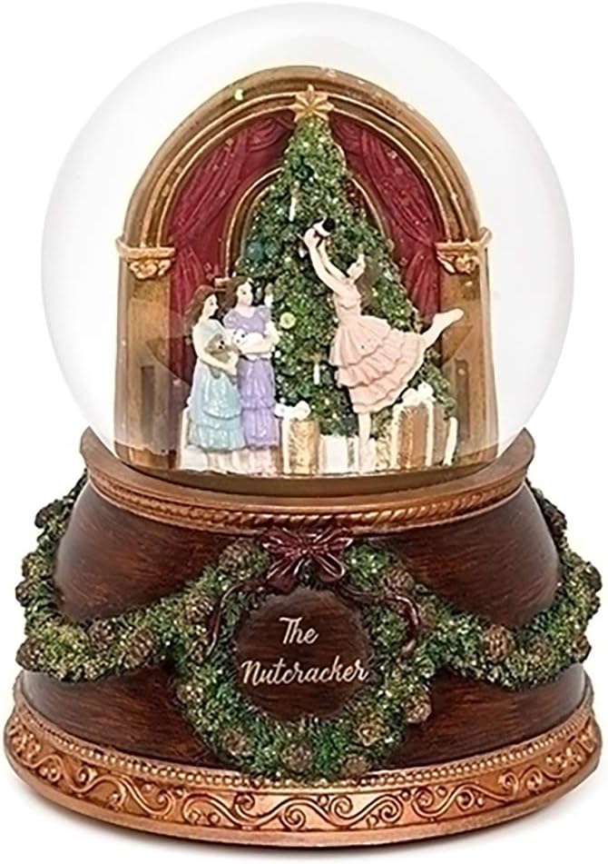 Nutcracker Tree Wood Base Music Glitterdome - 100mm