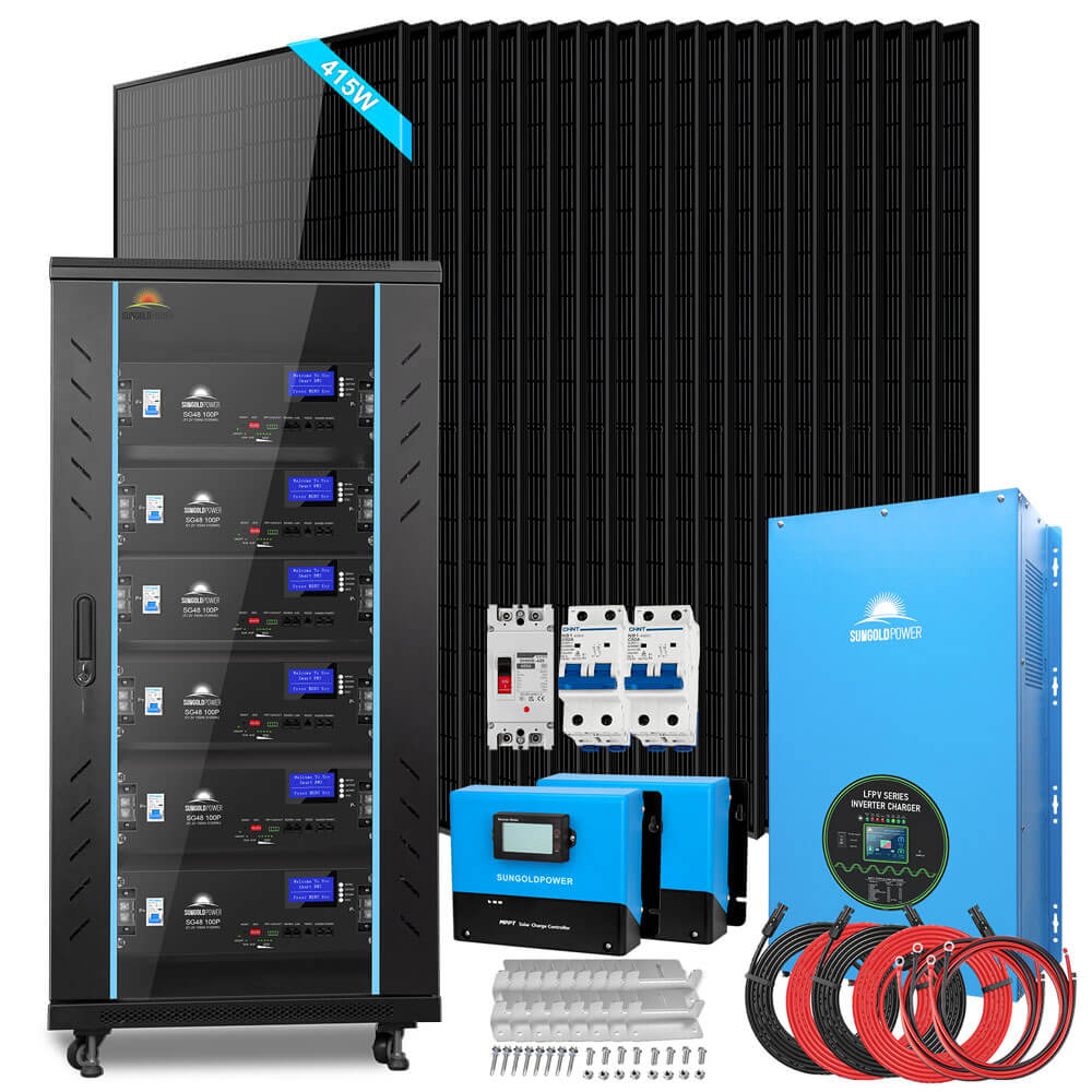 Off-Grid Solar Kits 12kW/15kW/18kW Options 120V/240V with 48v LiFePO4 Lithium Batteries & 415w Solar Panels