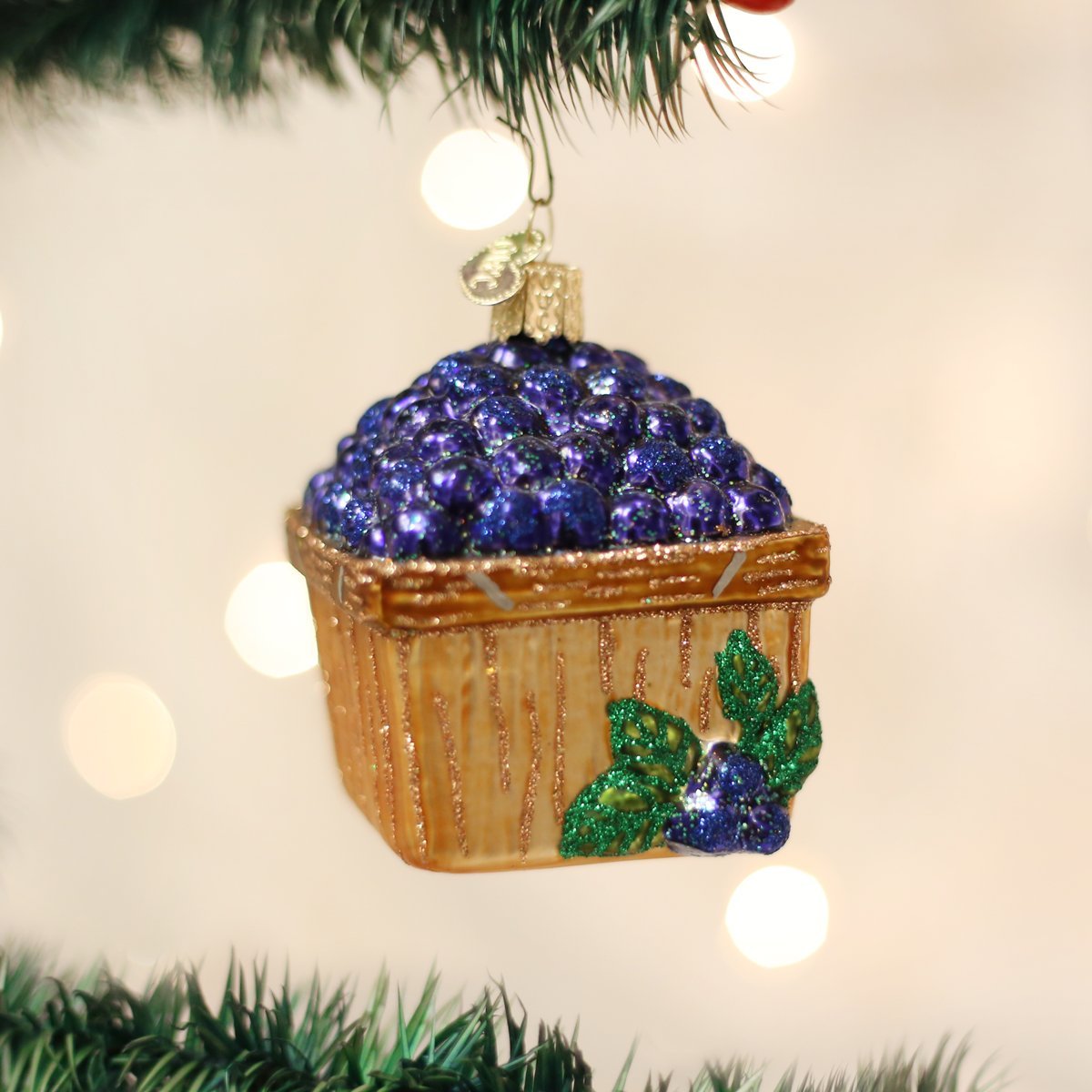 Old World Christmas Basket Of Blueberries Glass Ornament