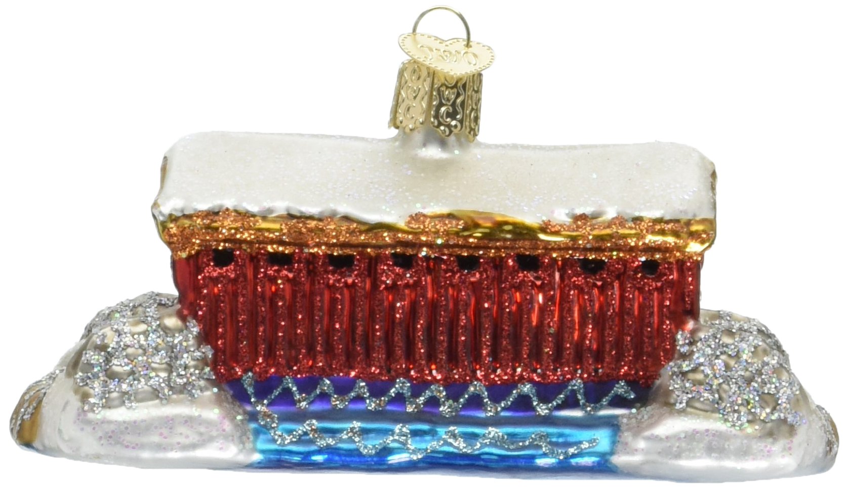 Old World Christmas Covered Bridge Glass Blown Ornament