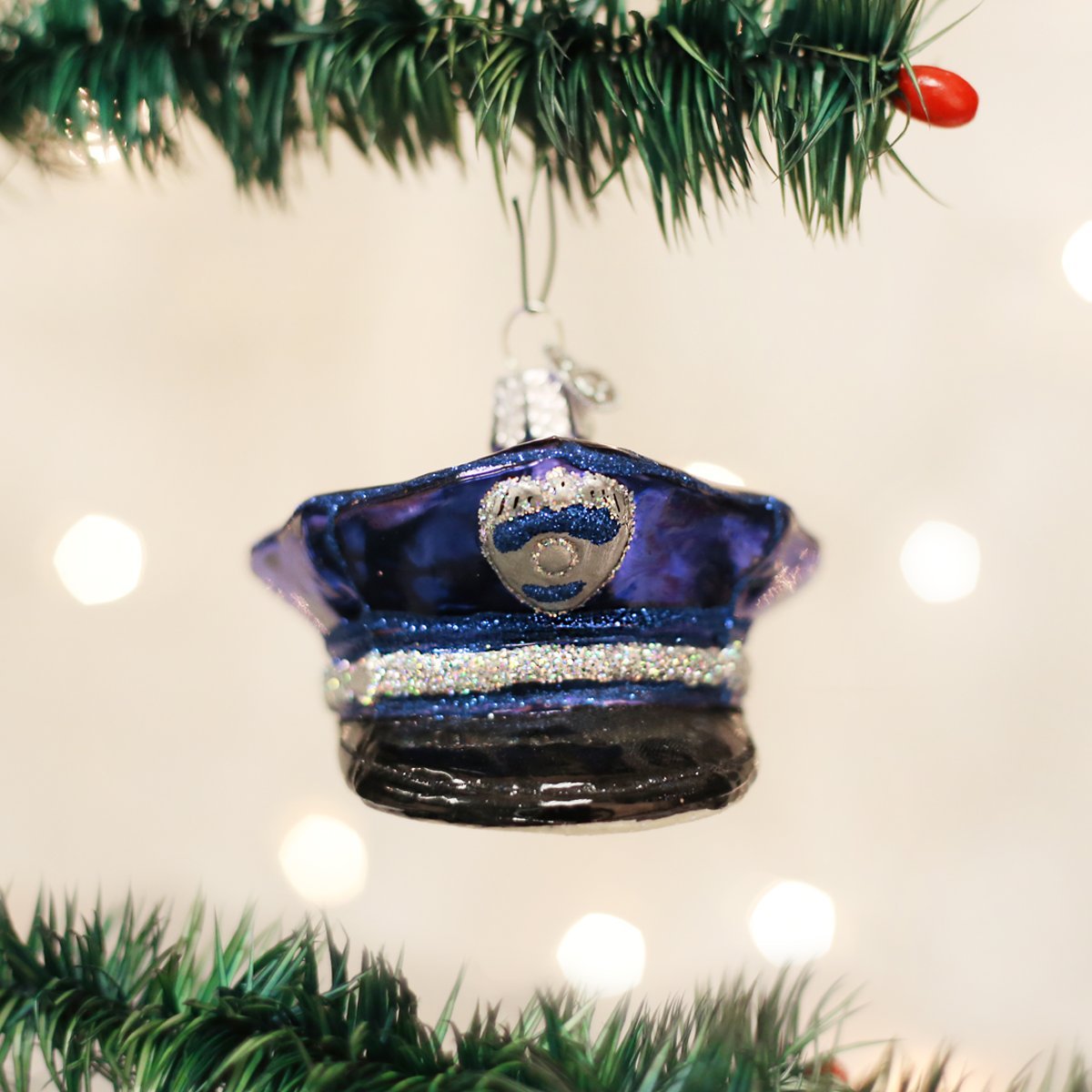 Old World Christmas Police Officer's Cap Glass Blown Ornament