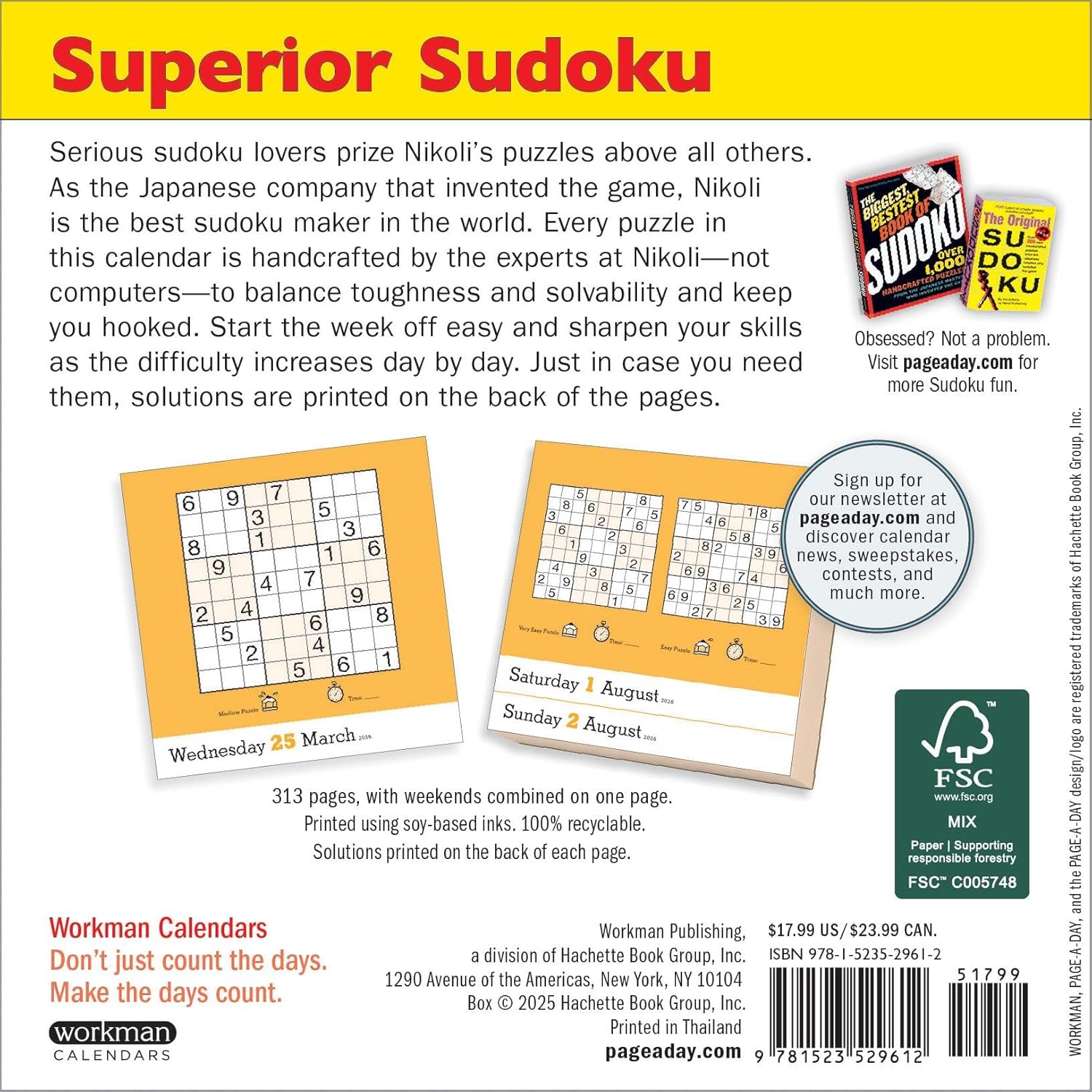 Original Sudoku Page-A-Day Calendar 2026
