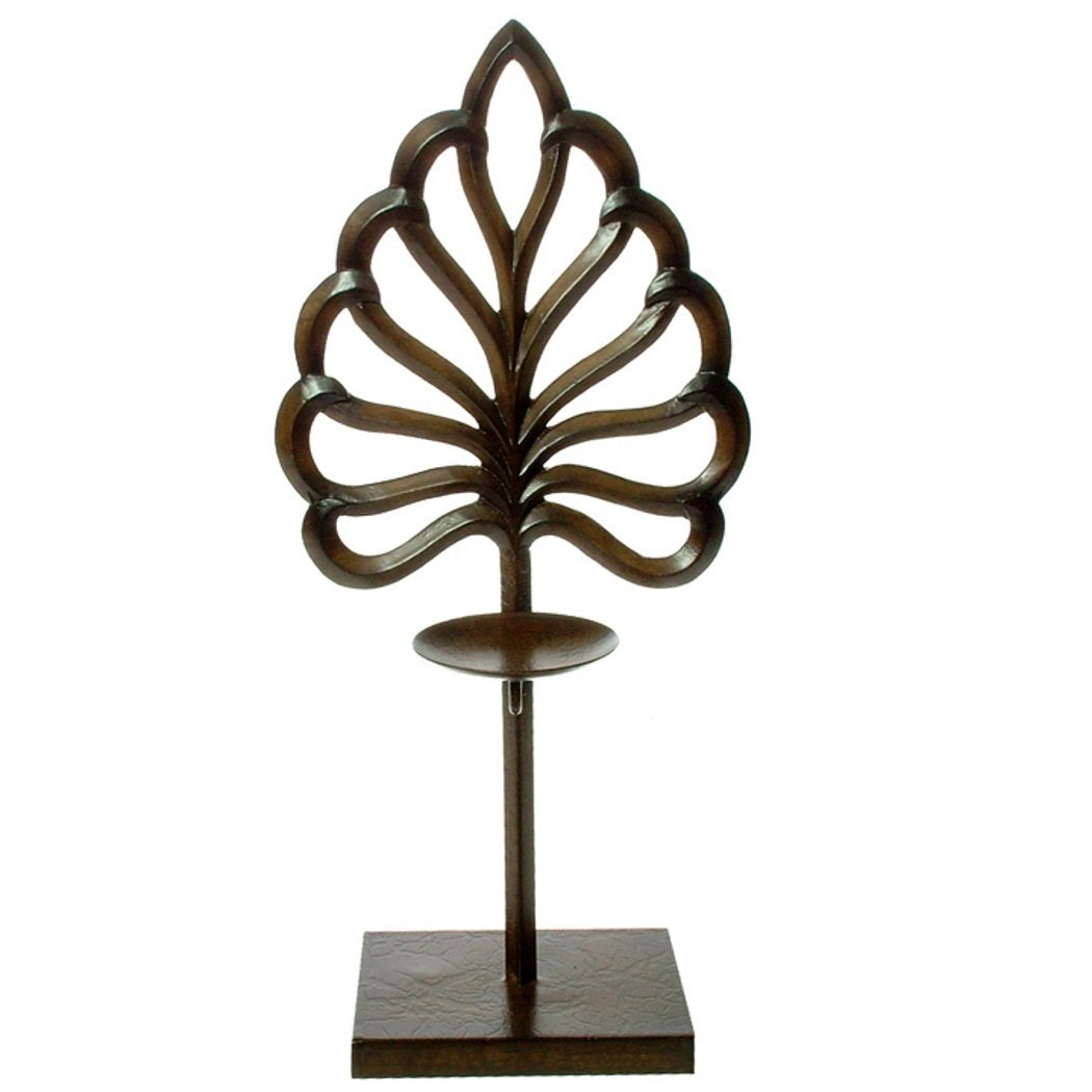 Ornate Metal Candle Holder with Round Pillar Shelf