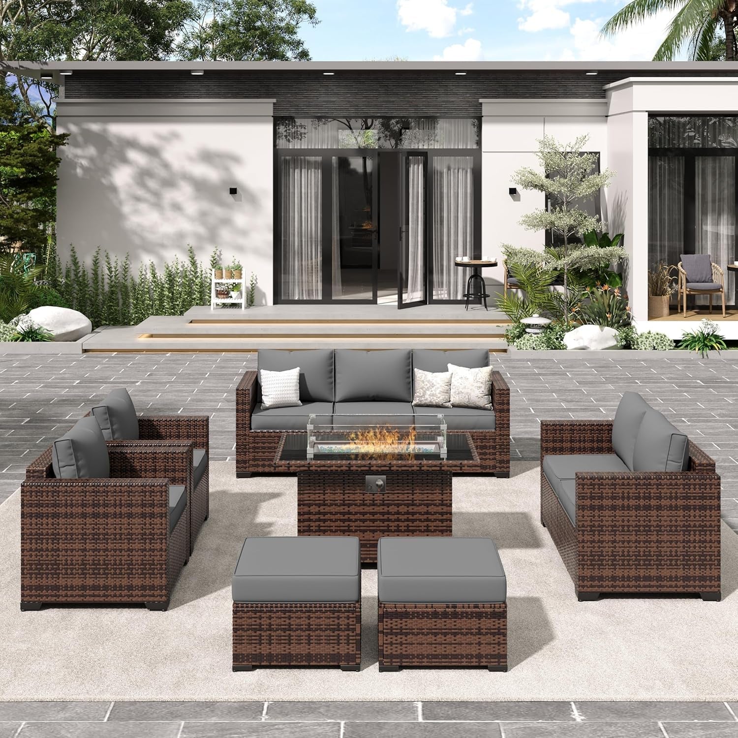 Outdoor Wicker Patio Furniture Set with Fire Pit