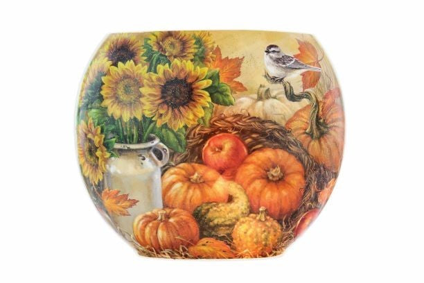 Oval Lighted Glass Vase - Bountiful Harvest - 7 x 4 x 6.5