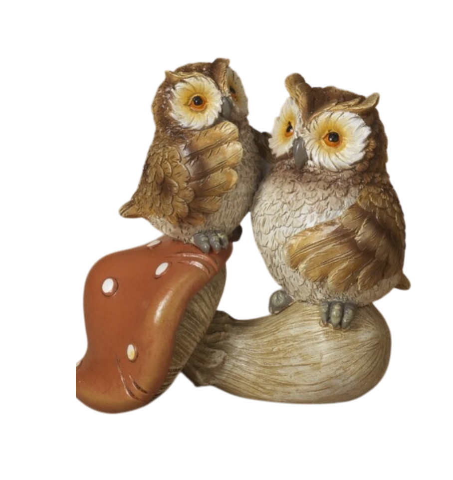 Owl on Mushroom Figurine -