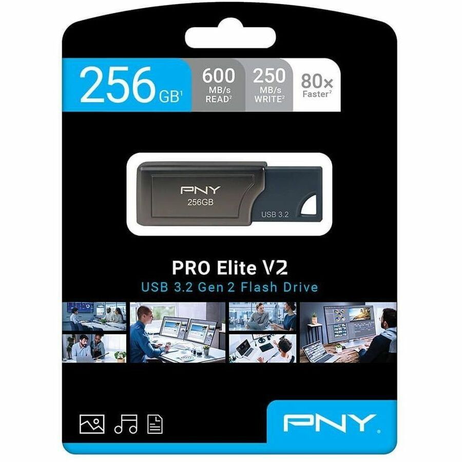 PNY PRO Elite V2 USB 3.2 Gen 2 Flash Drive - 256 GB - USB 3.2 (Gen 2) - 600 MB/s Read Spee