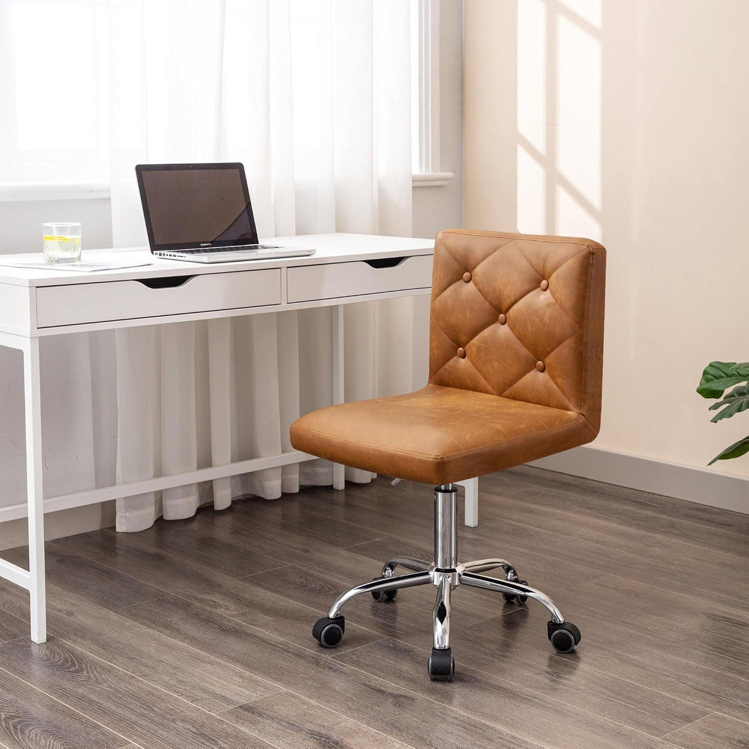 PU Leather Armless Desk Chair With Adjustable Height
