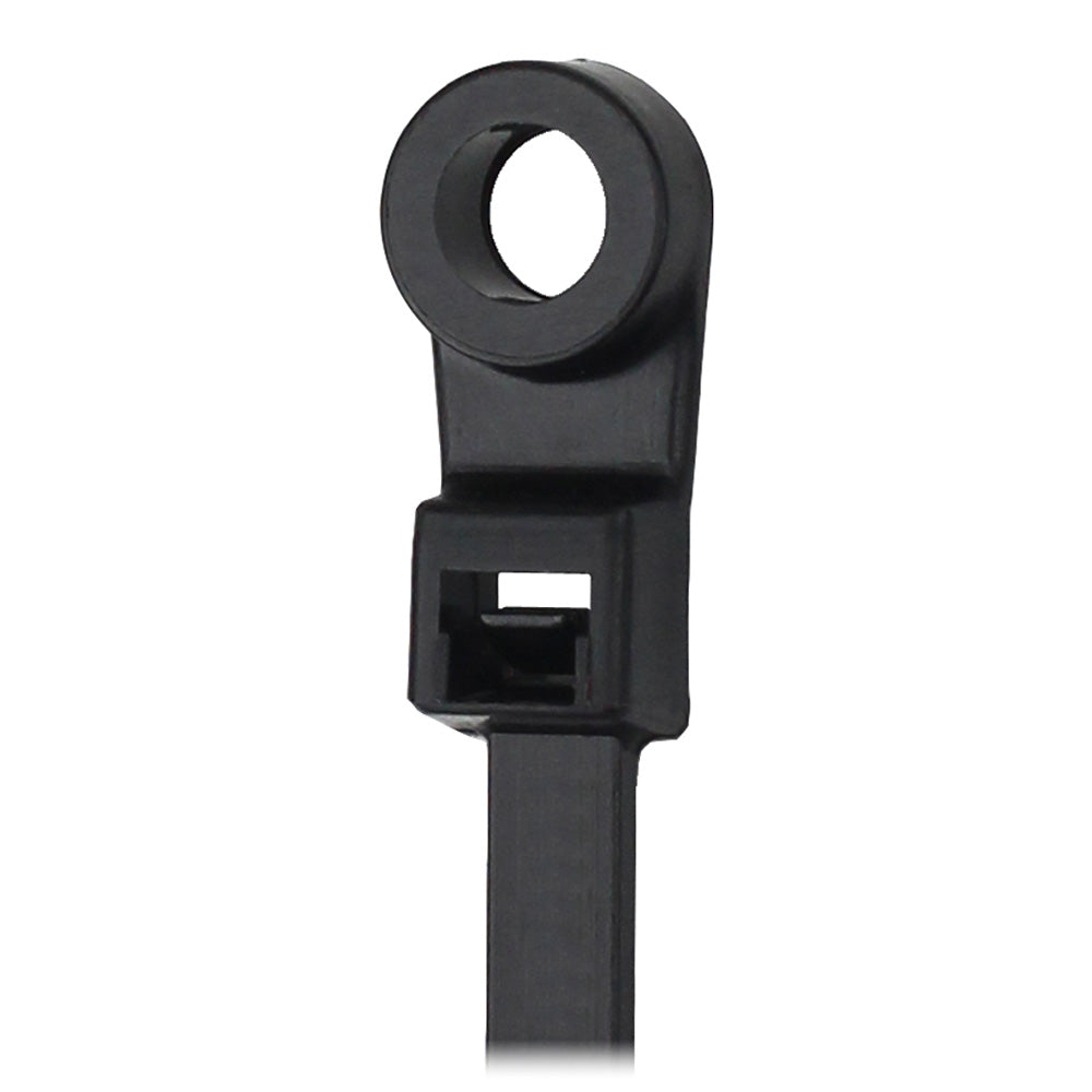 Pacer 8" Cable Tie w/Mounting Ring - Black - 50lb Tensile Strength - 2" Bundle Diameter -