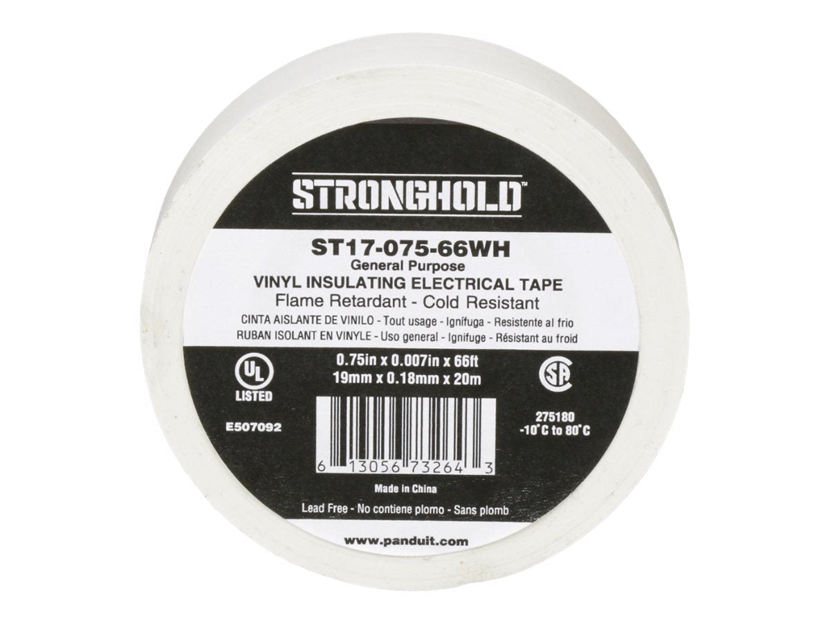Panduit StrongHold ST17 Series - Electrical insulation tape - 0.75 in x 66 ft - polyvinyl chloride (PVC) - white ST17-075-66WH