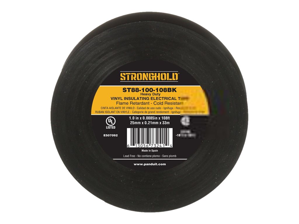 Panduit StrongHold ST88 Series - Electrical insulation tape - 0.98 in x 108 ft - polyvinyl chloride (PVC) - black ST88-100-108BK
