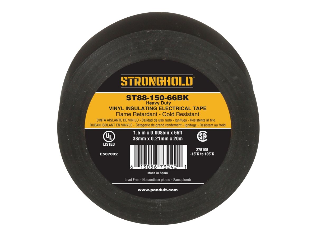 Panduit StrongHold ST88 Series - Electrical insulation tape - 1.5 in x 66 ft - polyvinyl chloride (PVC) - black ST88-150-66BK