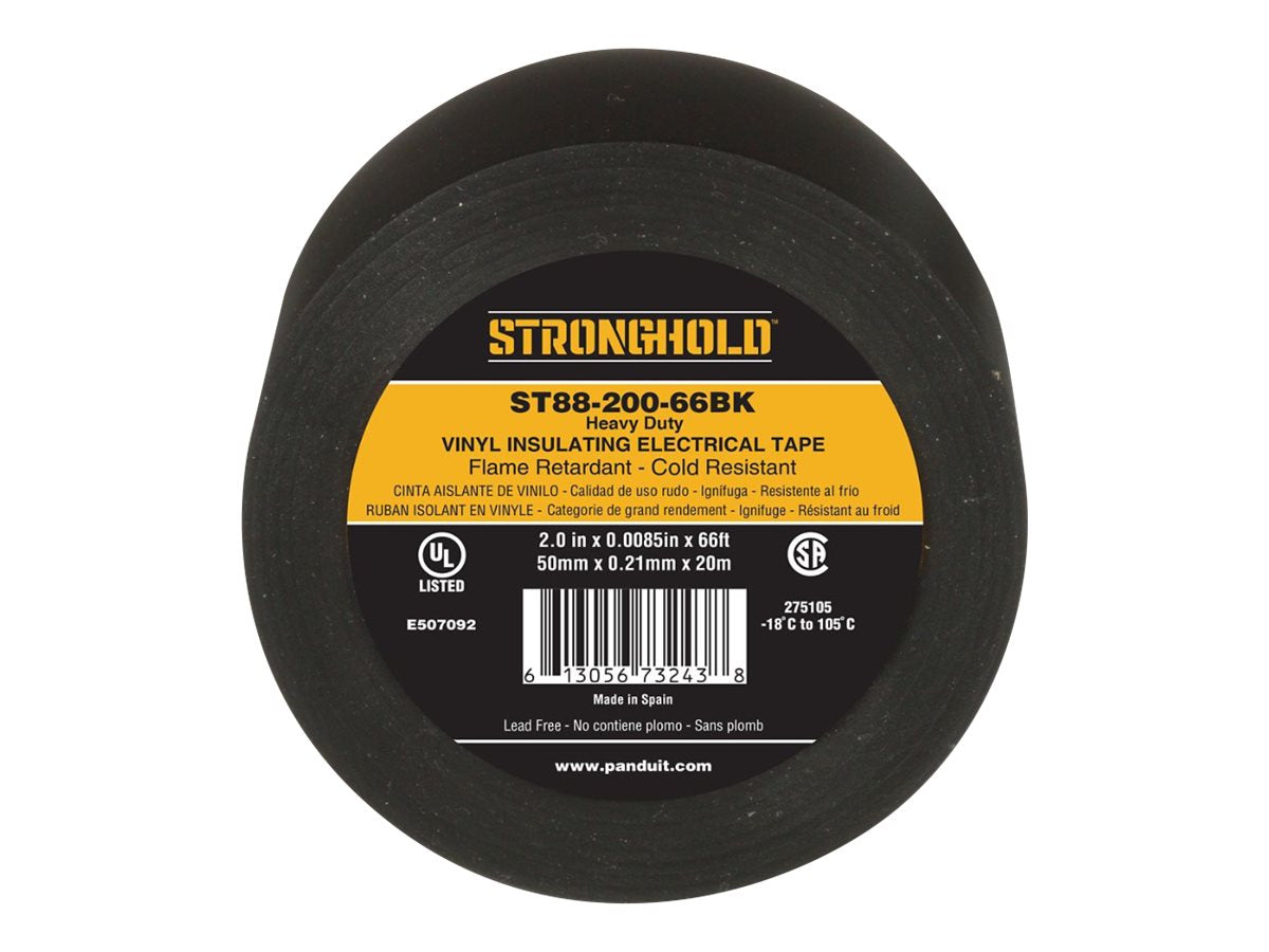 Panduit StrongHold ST88 Series - Electrical insulation tape - 1.97 in x 66 ft - polyvinyl chloride (PVC) - black ST88-200-66BK