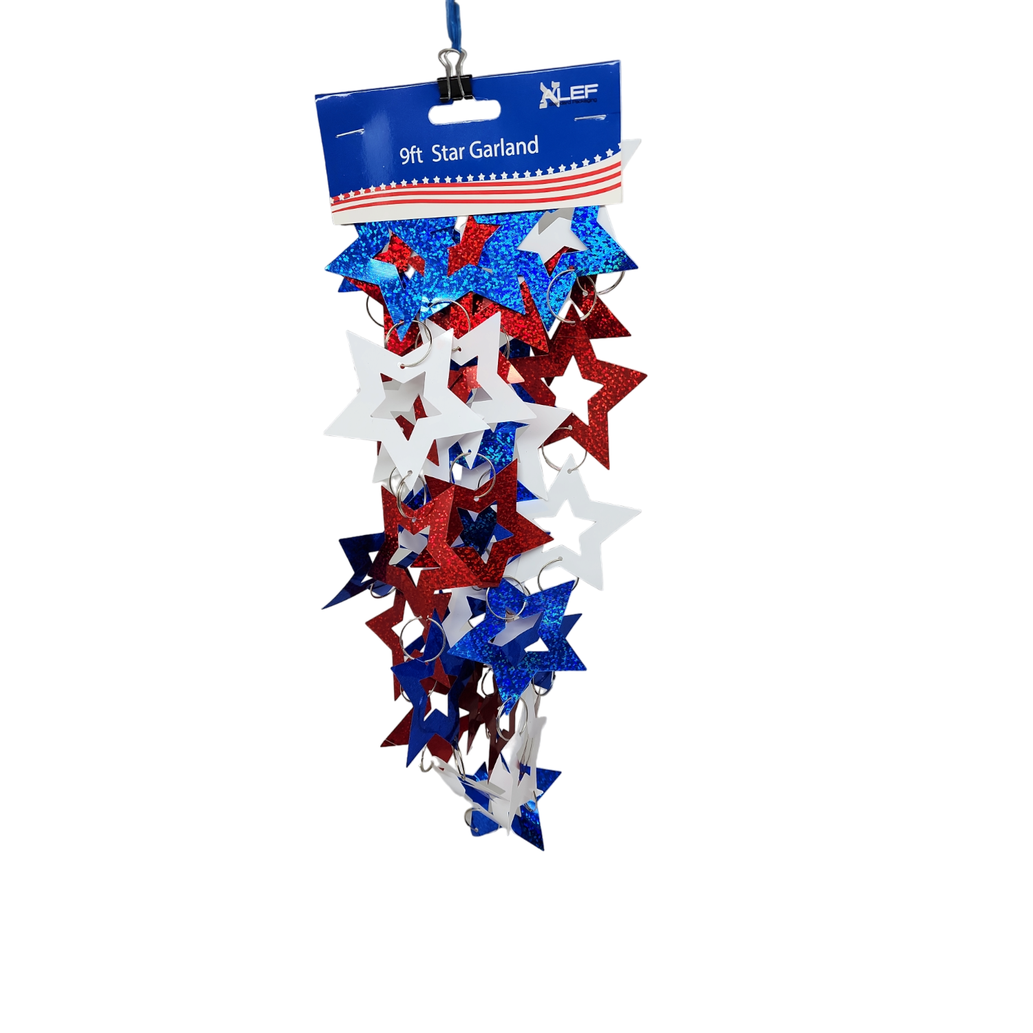 Patriotic Holgraphic Star Garland - 9 Feet