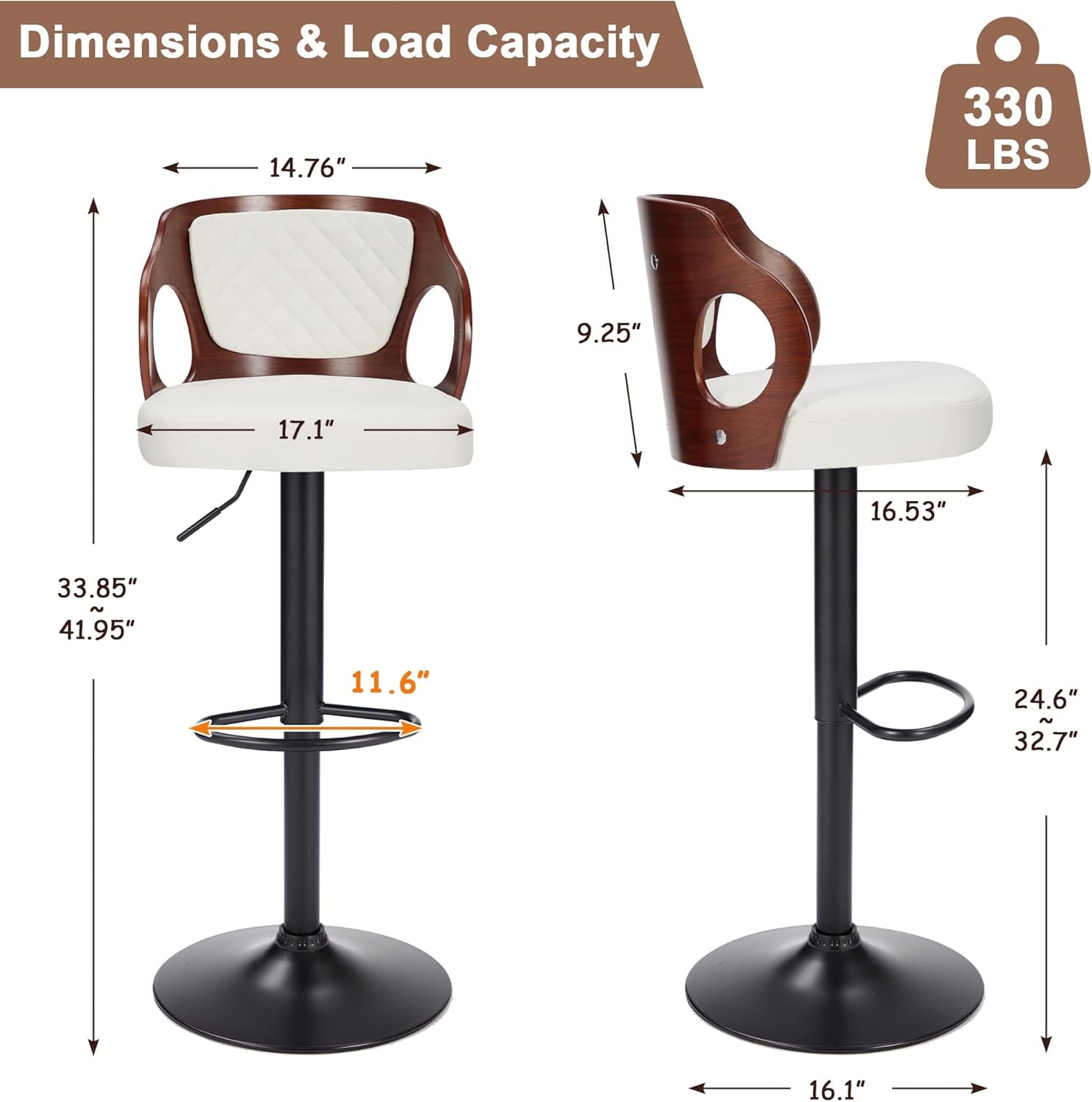 Pearl White Counter Height Bar Stools Set of 2 With Swivel