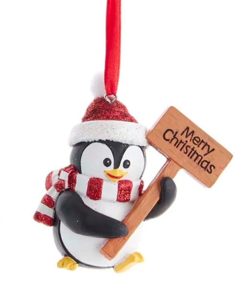 Penguin With Hat and Scarf Ornament - Sign