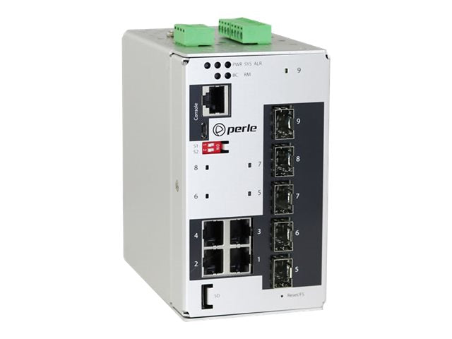 Perle IDS-409-5SFP-XT - Switch - managed - 4 x 10/100/1000 + 5 x Gigabit SFP - DIN rail mountable - AC 18 - 30 V / DC
