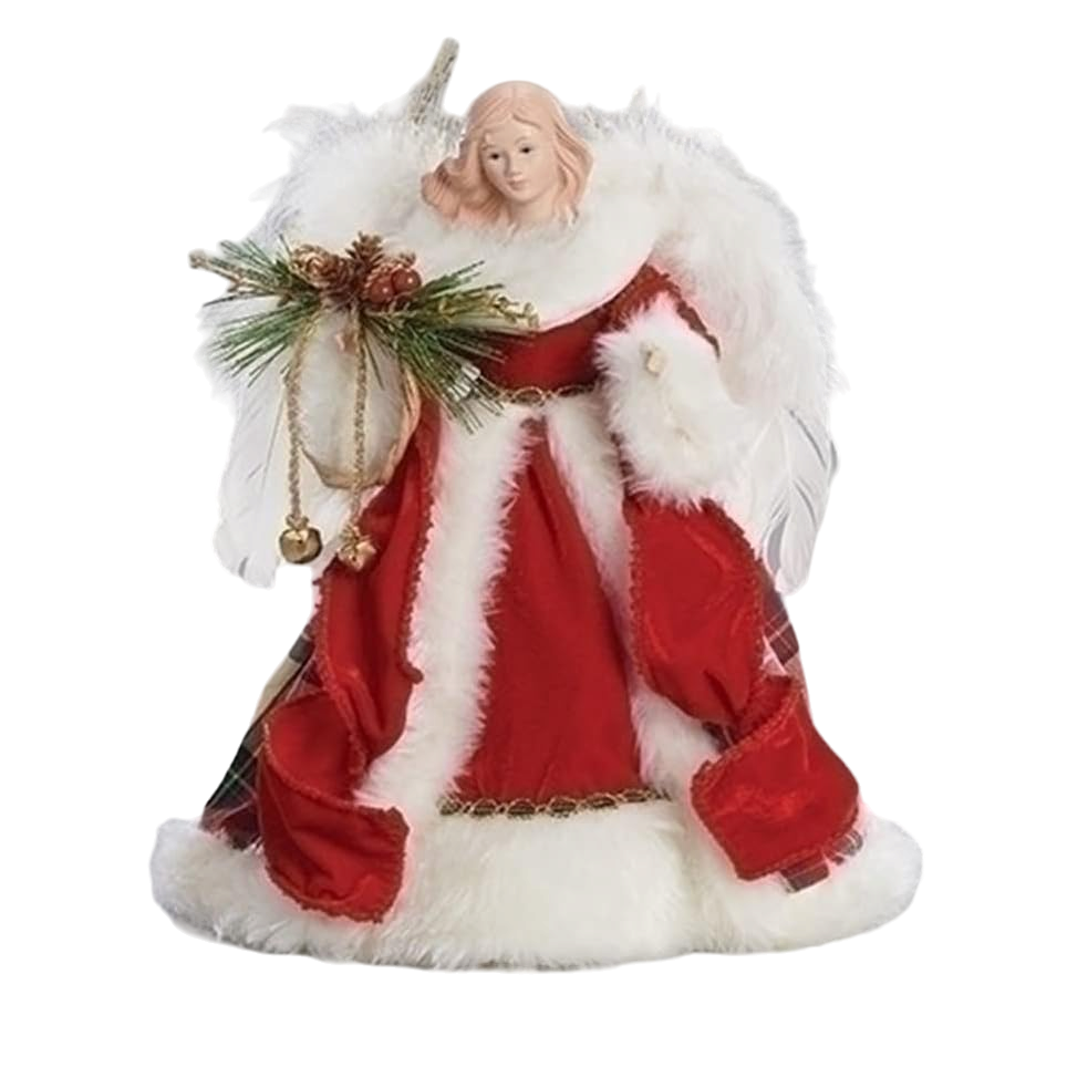 Plaid Cloak Angel Christmas Tree Topper - 12 inch