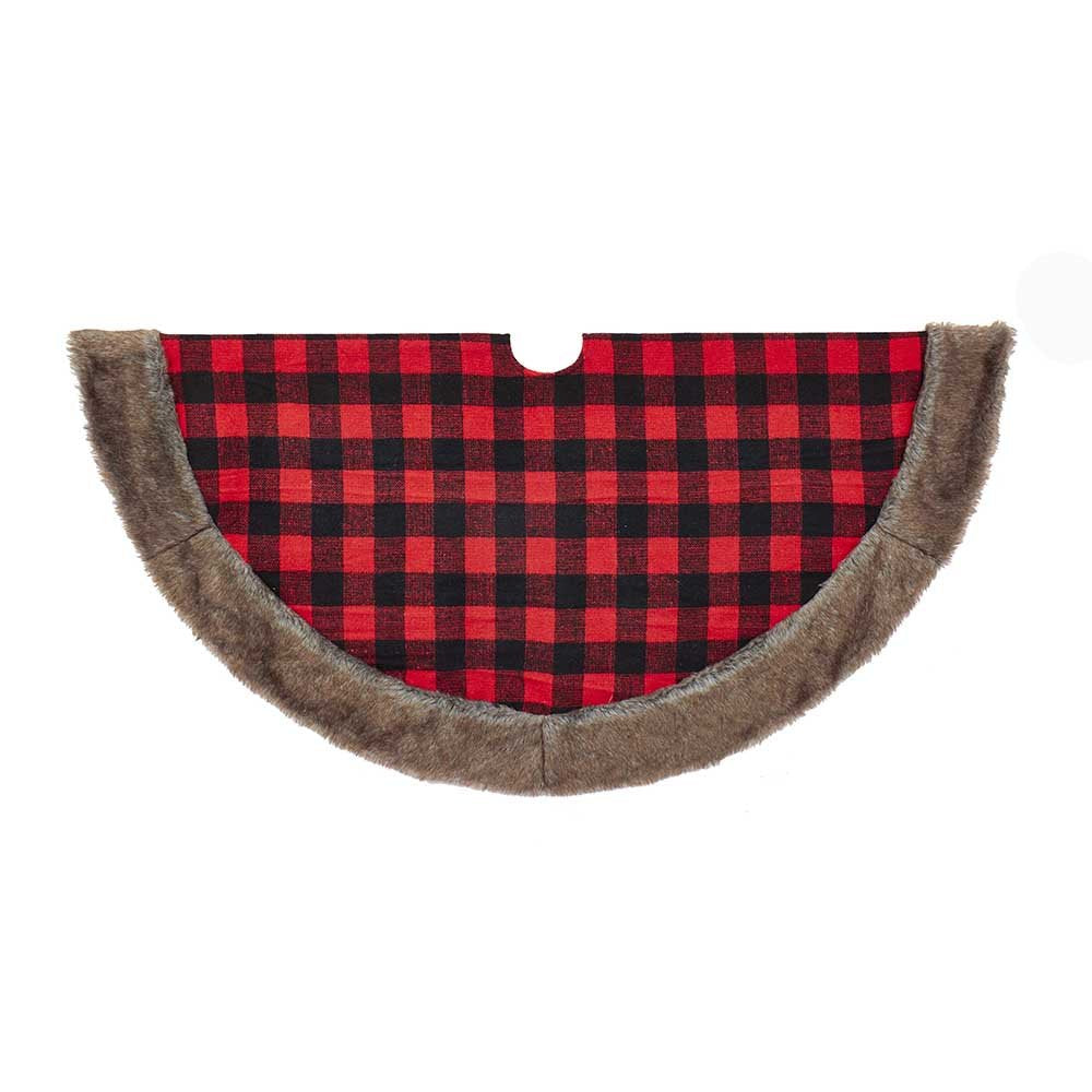 Plaid Tree Skirt With Brown Fur - 48"