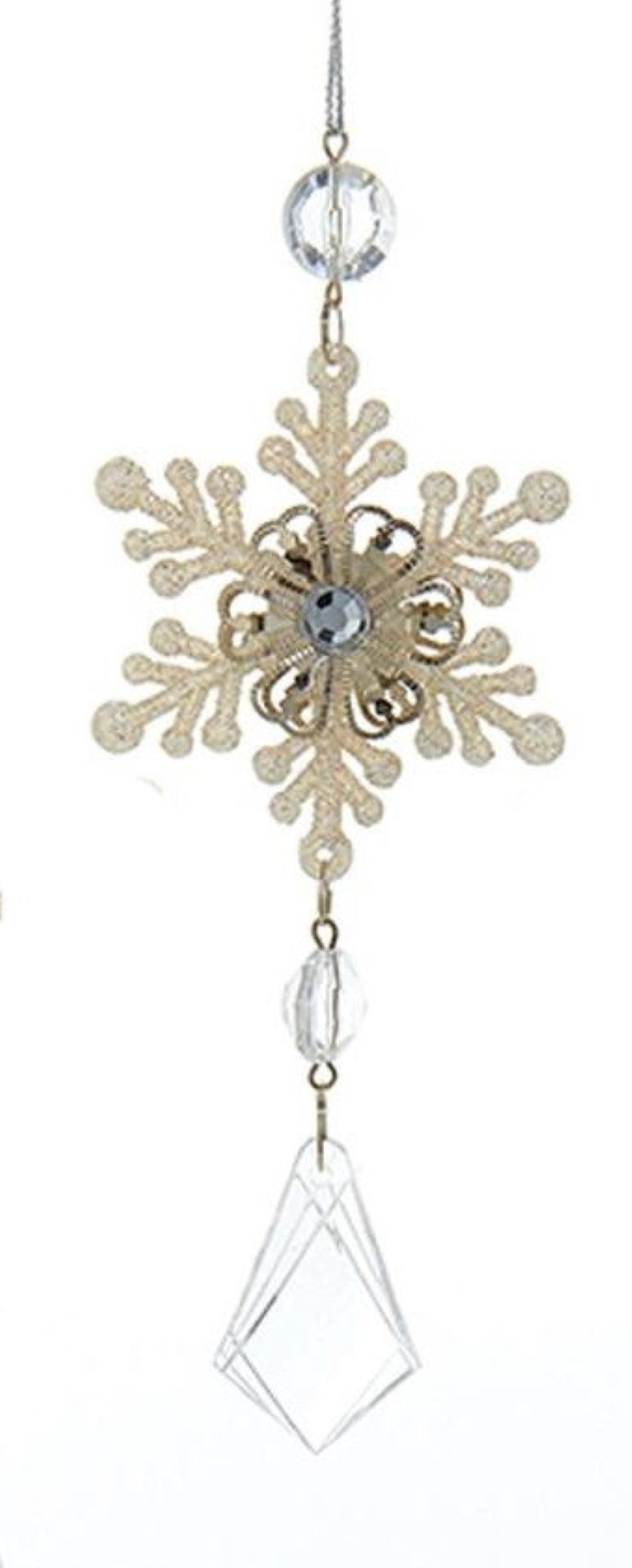 Platinum Snowflake Drop Acrylic Ornament - Diamond Shape