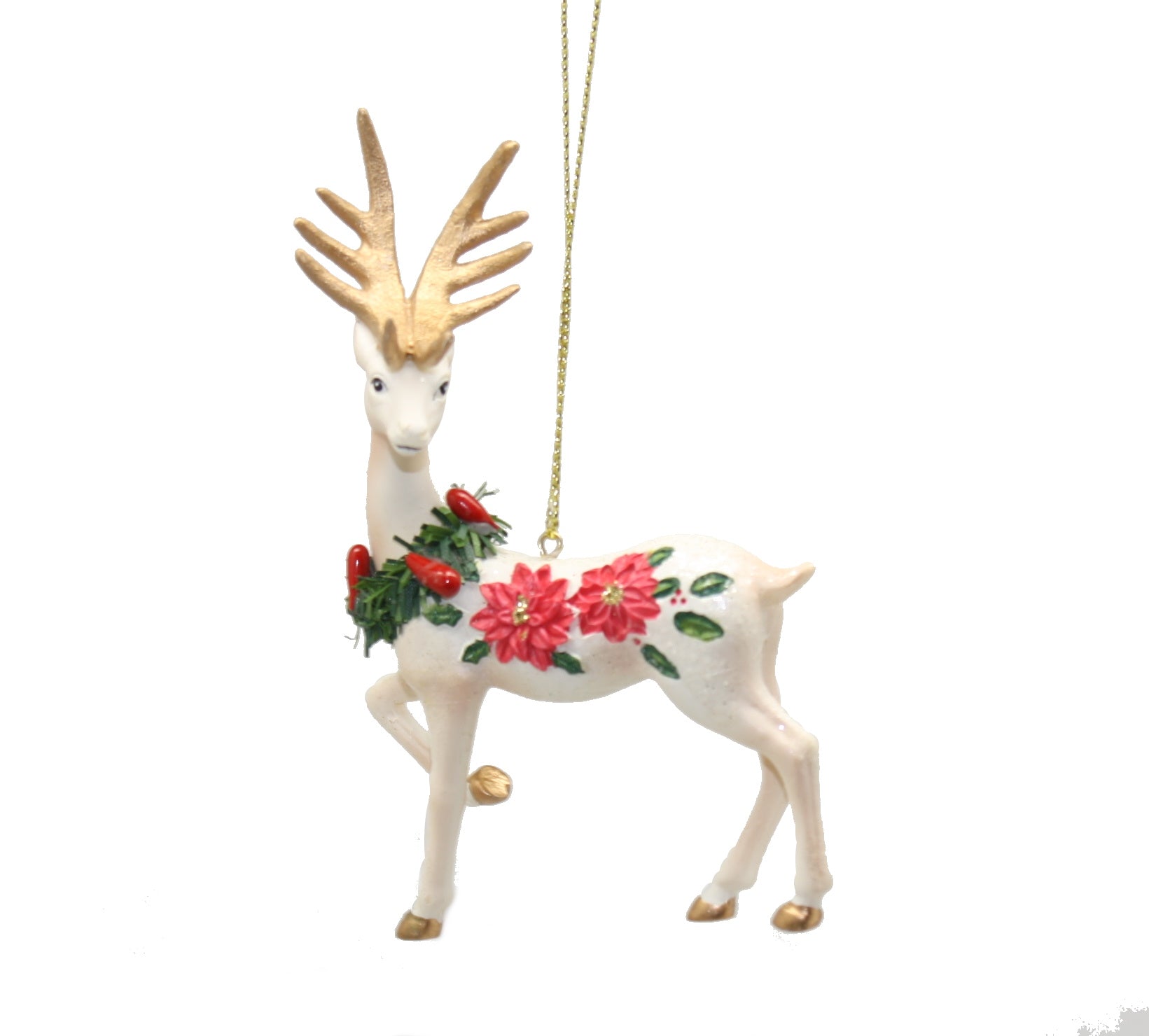 Poinsettia Deer Ornament -