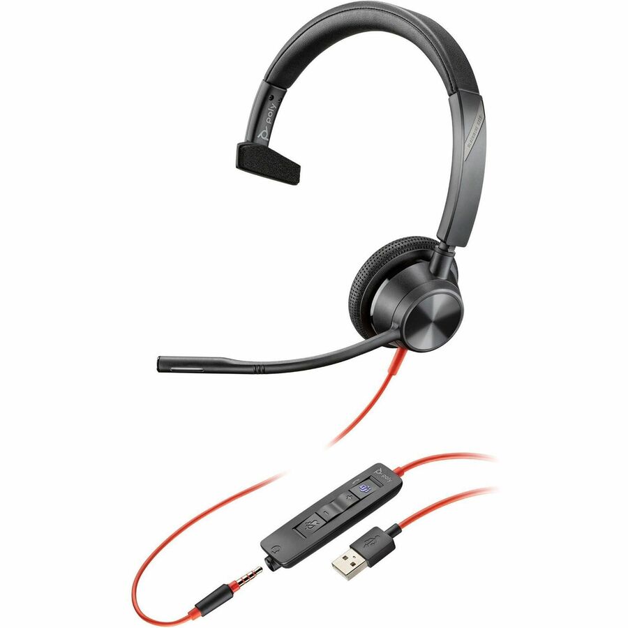 Poly Blackwire 3315 Headset - Mono - USB Type A, Mini-phone (3.5mm) - Wired - 32 Ohm -