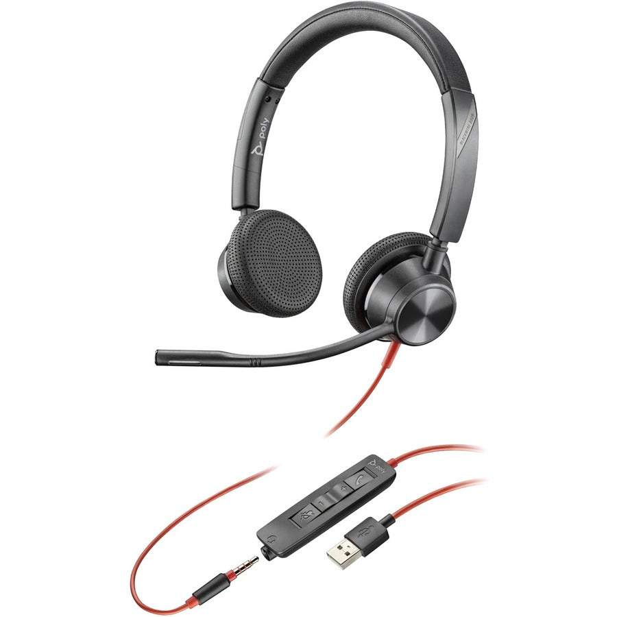 Poly Blackwire 3325 USB-A Headset - Stereo, Mono - USB Type A - Wired - 32 Ohm - 20 Hz -