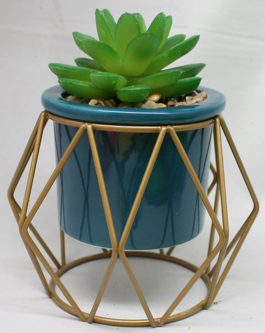 Potted Artificial Succulent with Metal Stand -