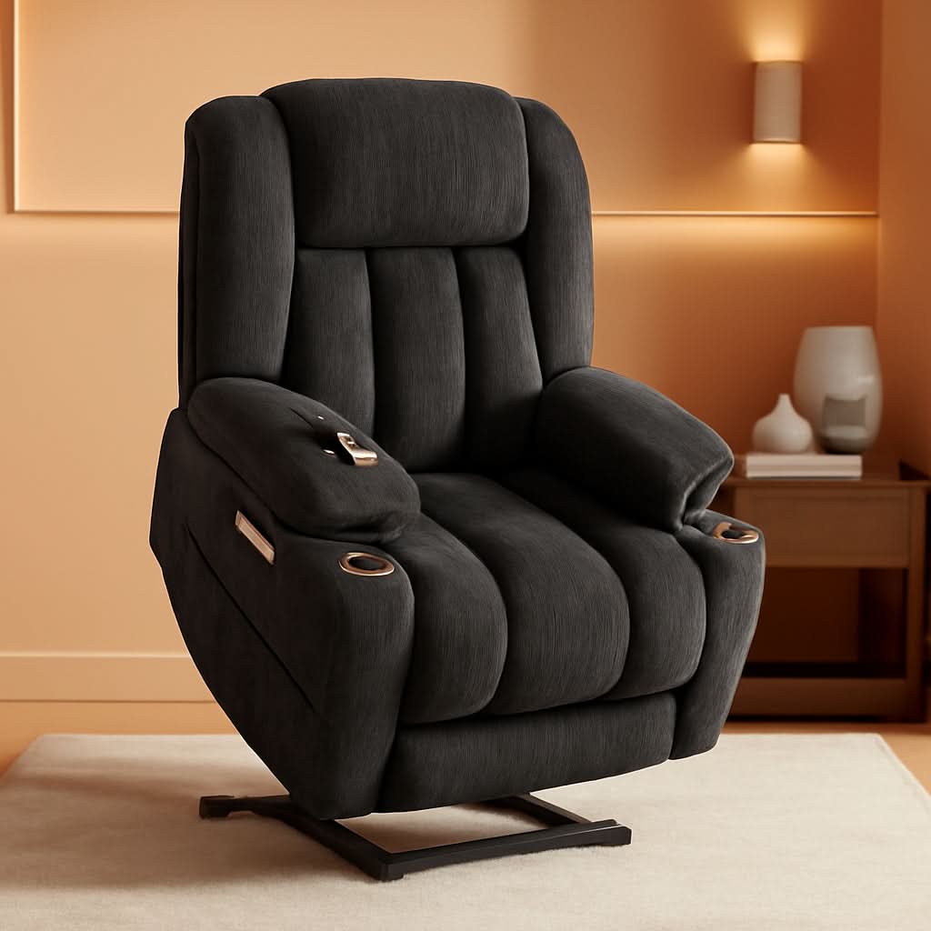 Power Lift Recliner Chair With Full Body Massage And Heat Remote Control In Chenille Grey