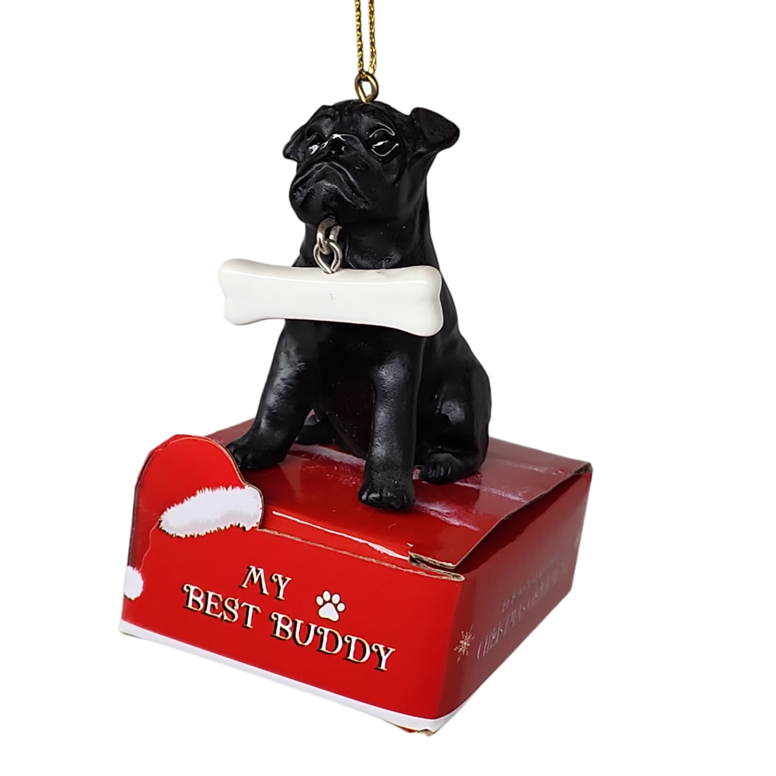 Pug - Black with Bone Ornament