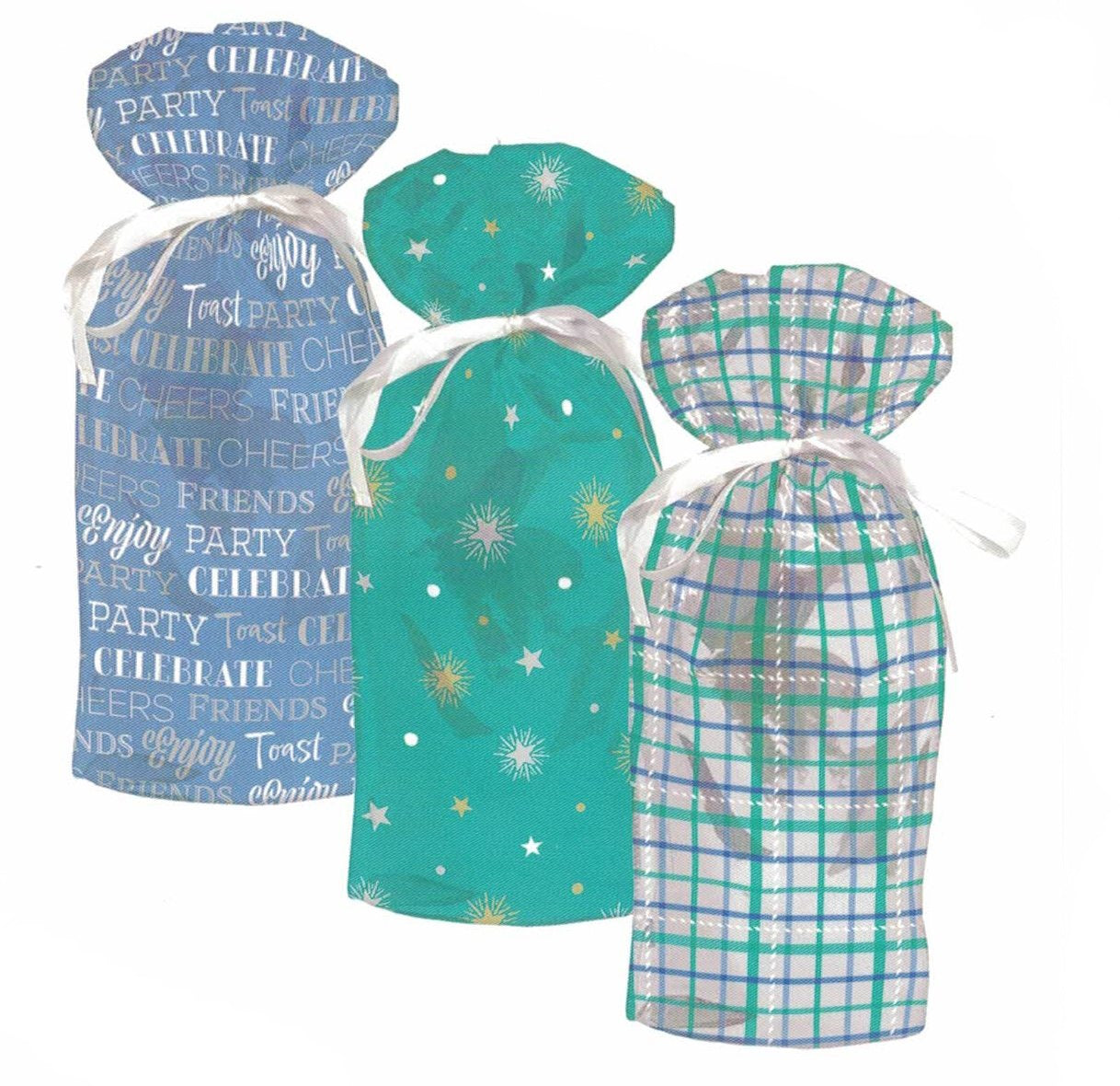 Pull String Bottle All Occasion Gift Bag - 3 Pack