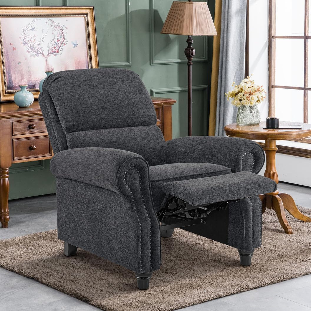Pushback Recliner Chair Grey With Adjustable Recline